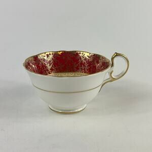 Aynsley England Bone China Teacup Red Gold Floral Interior Scalloped 7840